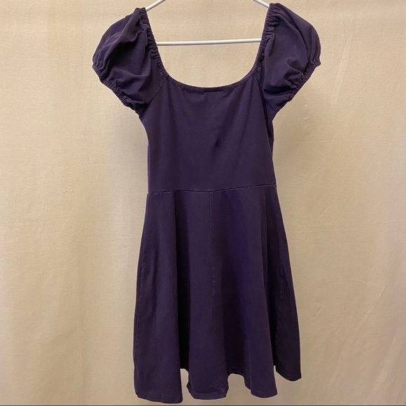 Modcloth Skater Dress Empire Waist Puff Sleeves Swing Skirt Stretch Purple Small - Picture 7 of 7